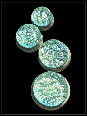 Vintage Artisan Dichroic Glass Cabochon Cluster Silver Tone Pendant